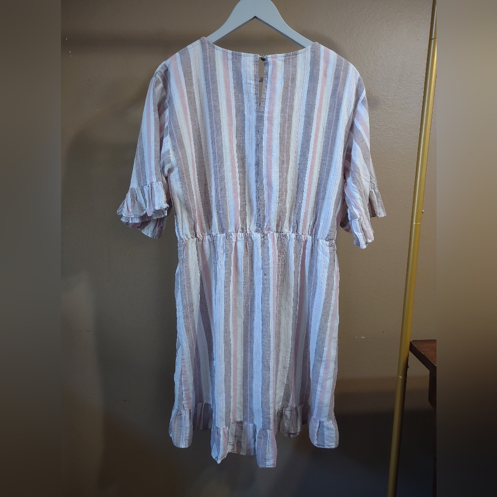 Beachy Striped Linen Ruffle Dress - Picture 3 of 9